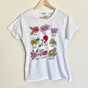 Disney Princesses Types Of Flowers Graphic White T-Shirt Women’s size Large